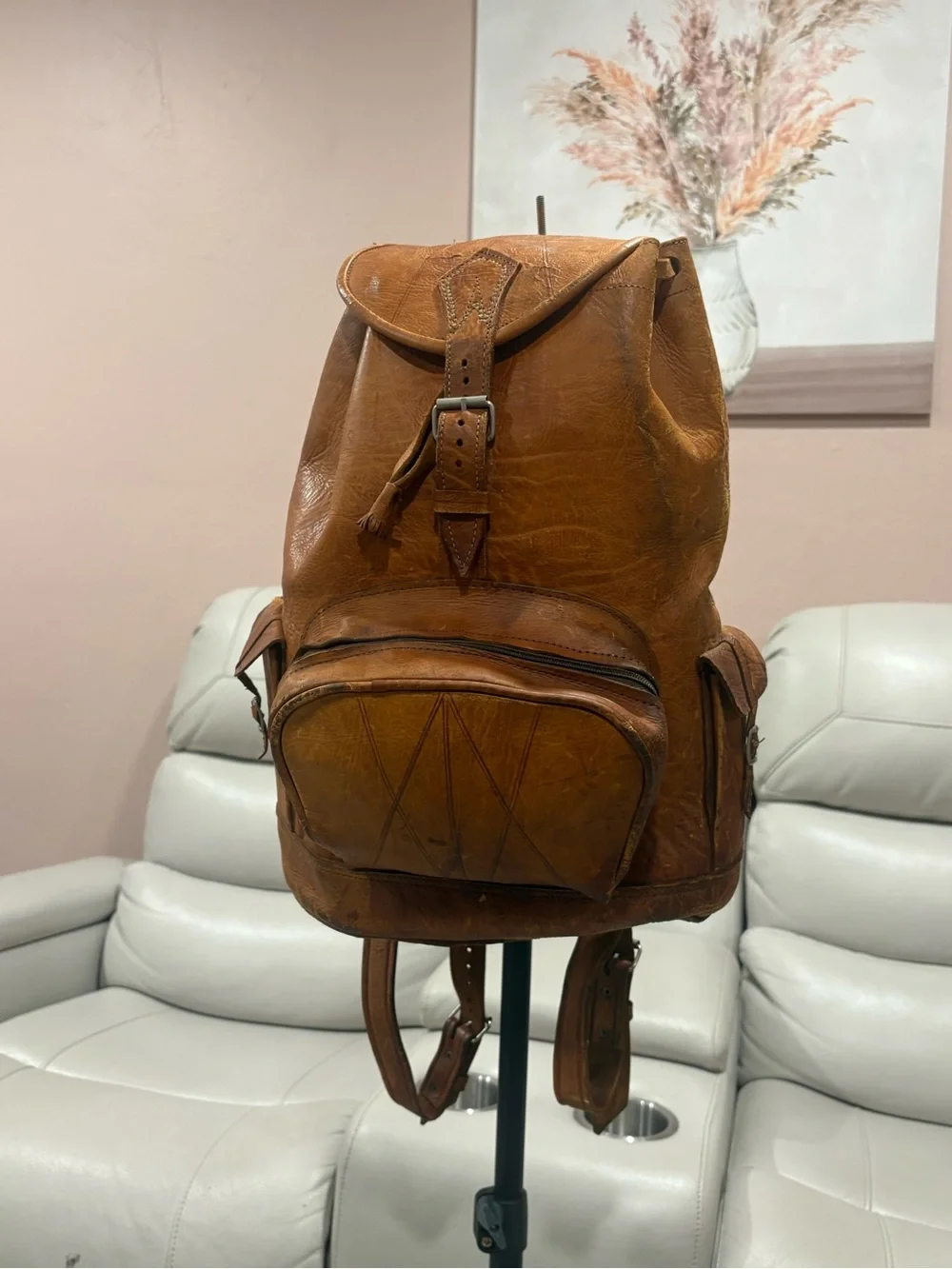 Vintage Brown Leather Men's Backpack - Classic Casual Carry